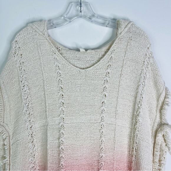Moth cream pink crochet boho coastal hoodie fringe oversized sweater small/XS - Picture 2 of 9